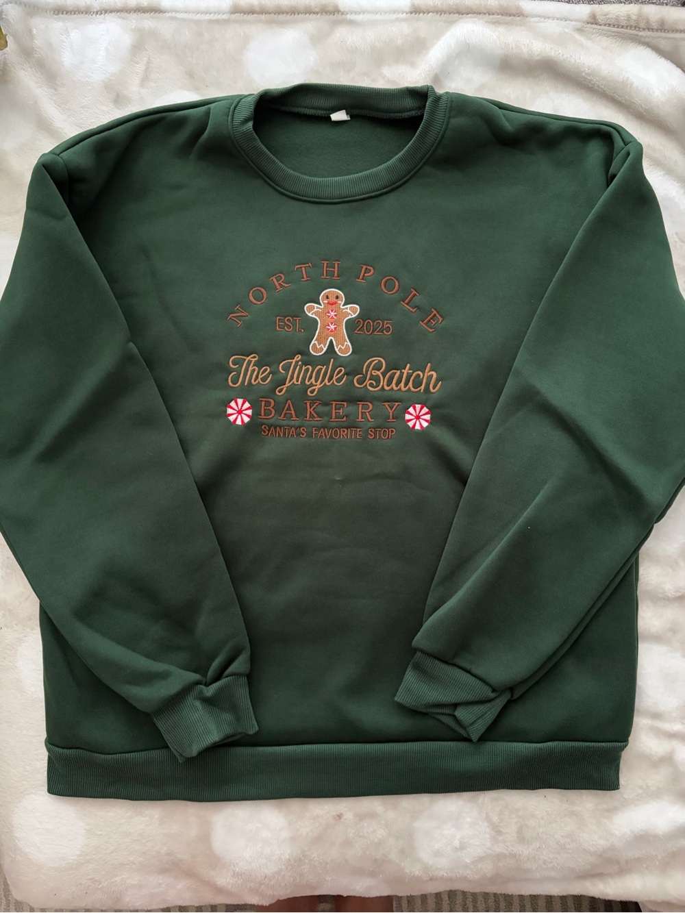 Women's Green 'North Pole The Jingle Batch Bakery' Crewneck Sweatshirt